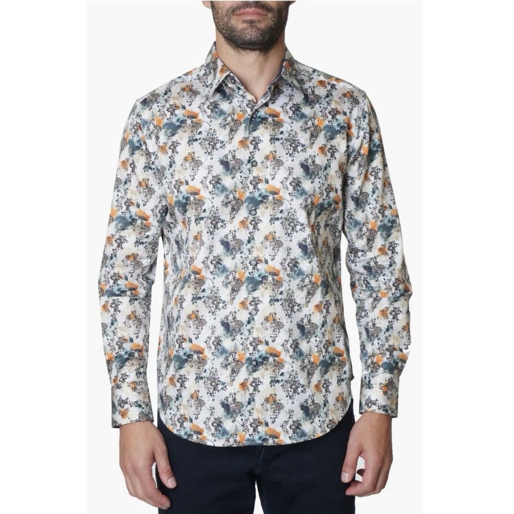 Robert Graham Men's Arnold Vibrant Print Long Sleeve Button Down Shirt Small